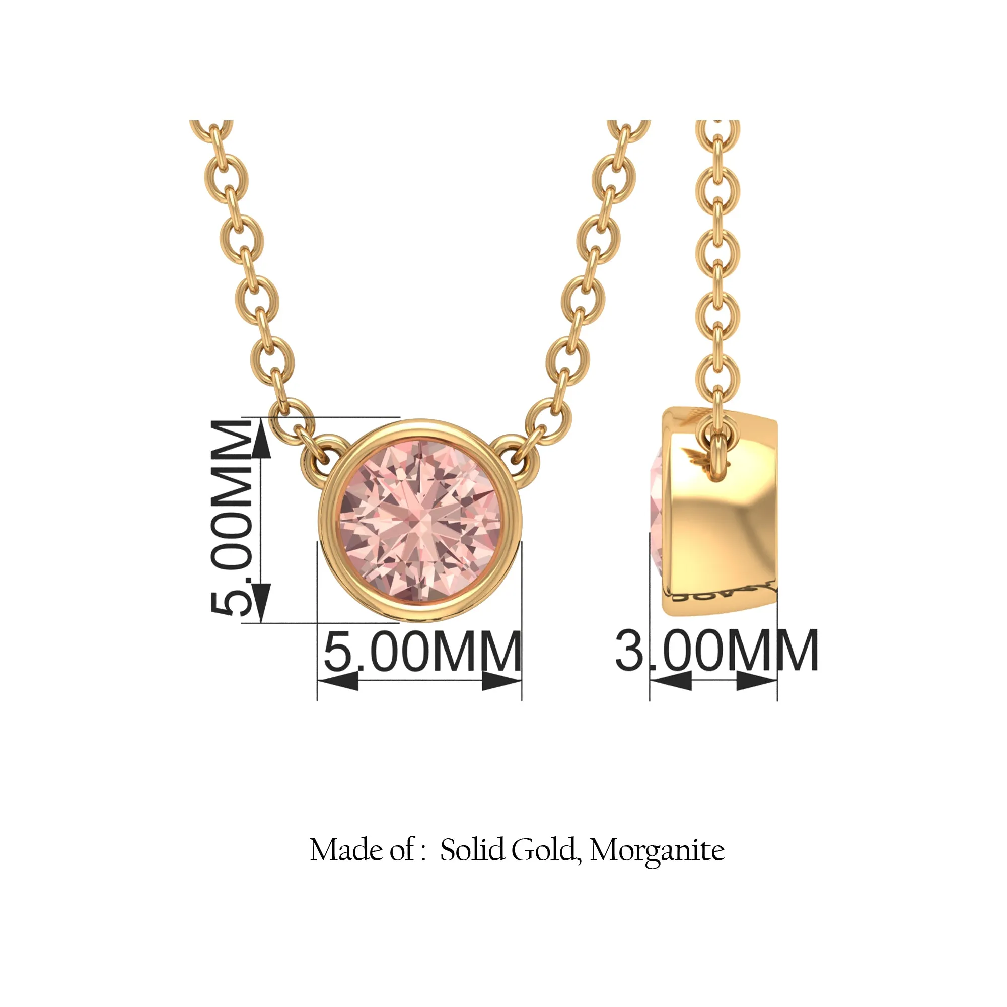 Simple Round Morganite Solitaire Necklace in Bezel Setting