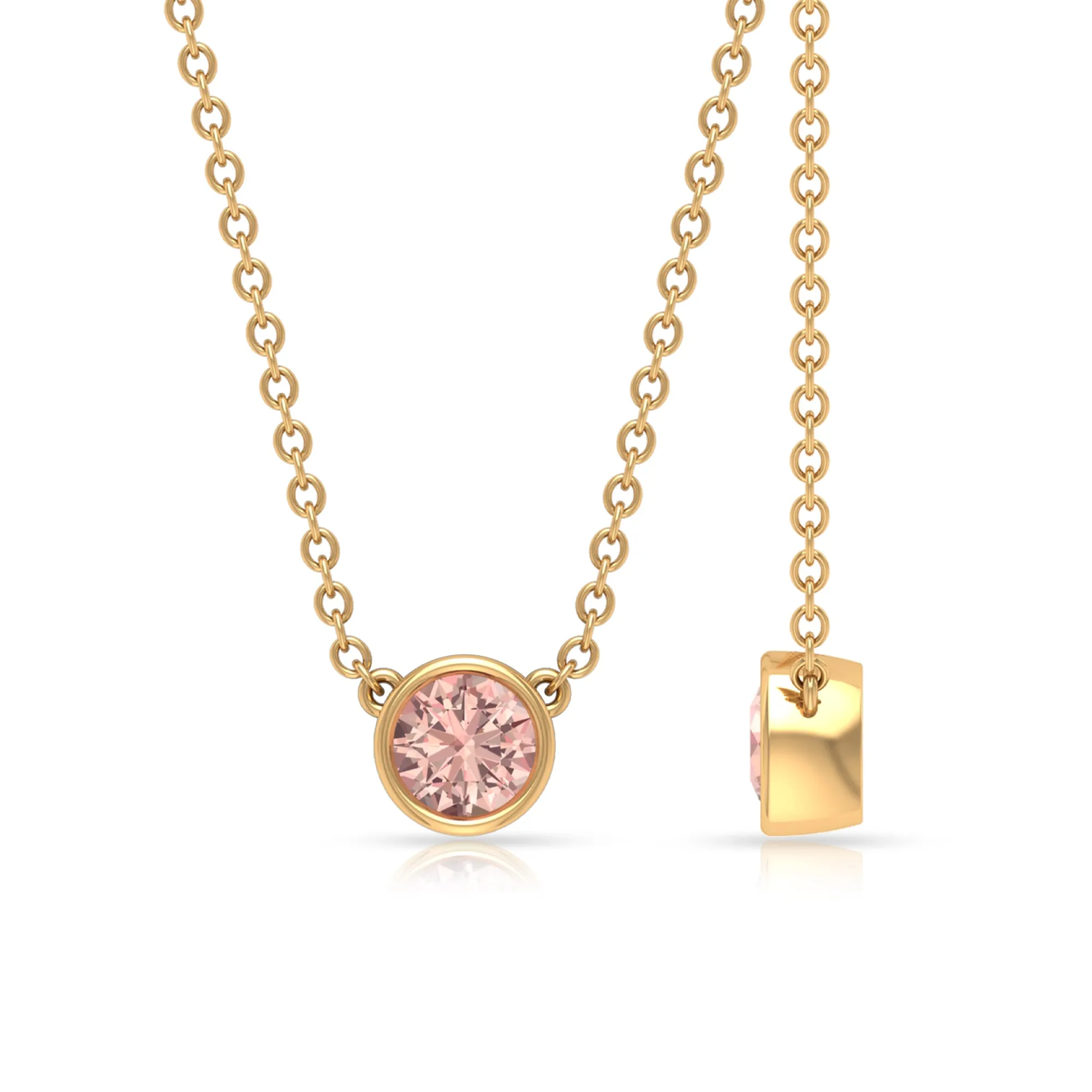 Simple Round Morganite Solitaire Necklace in Bezel Setting