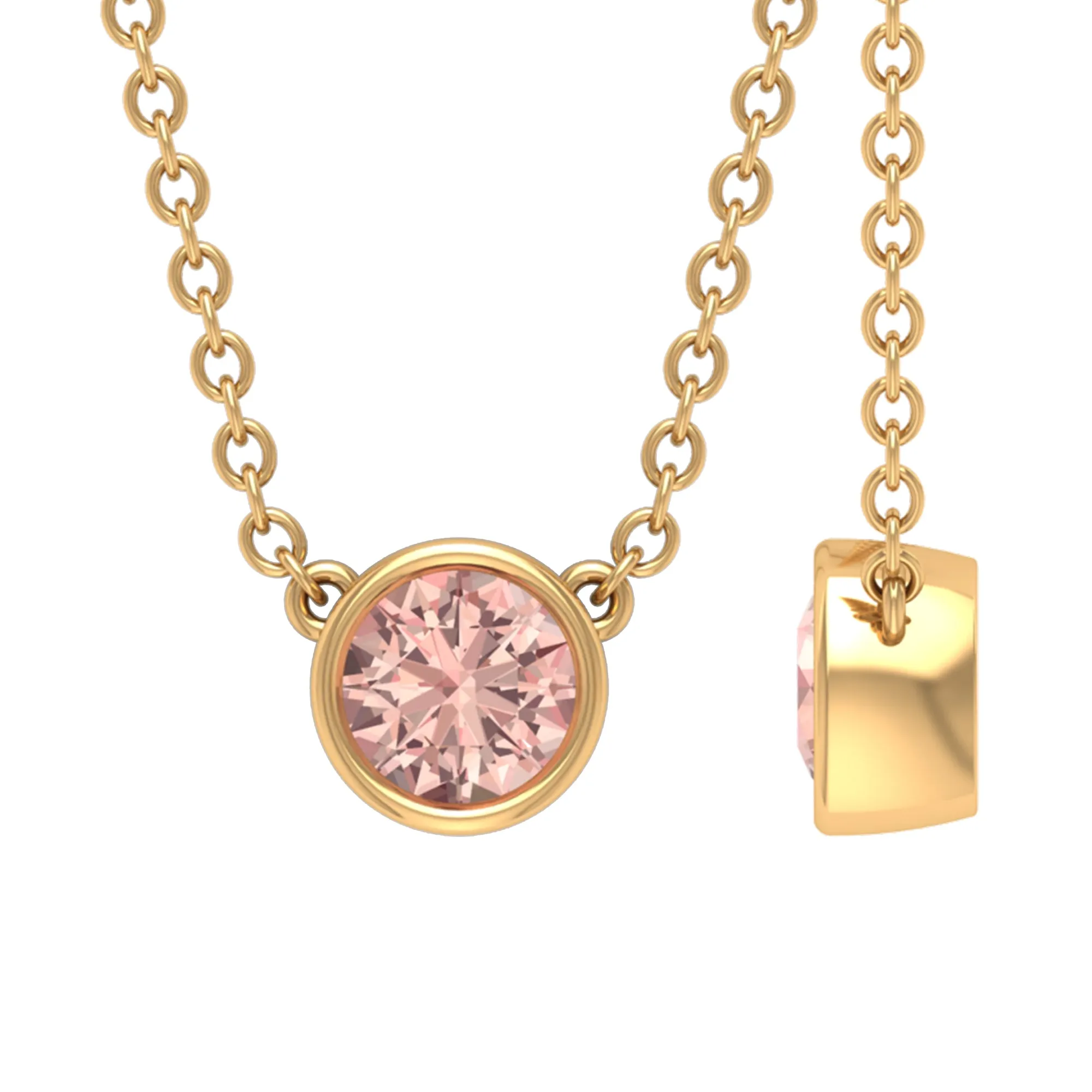 Simple Round Morganite Solitaire Necklace in Bezel Setting