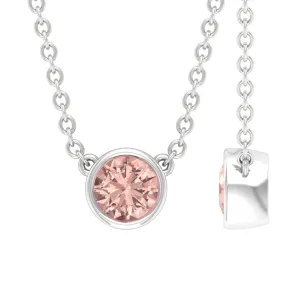 Simple Round Morganite Solitaire Necklace in Bezel Setting