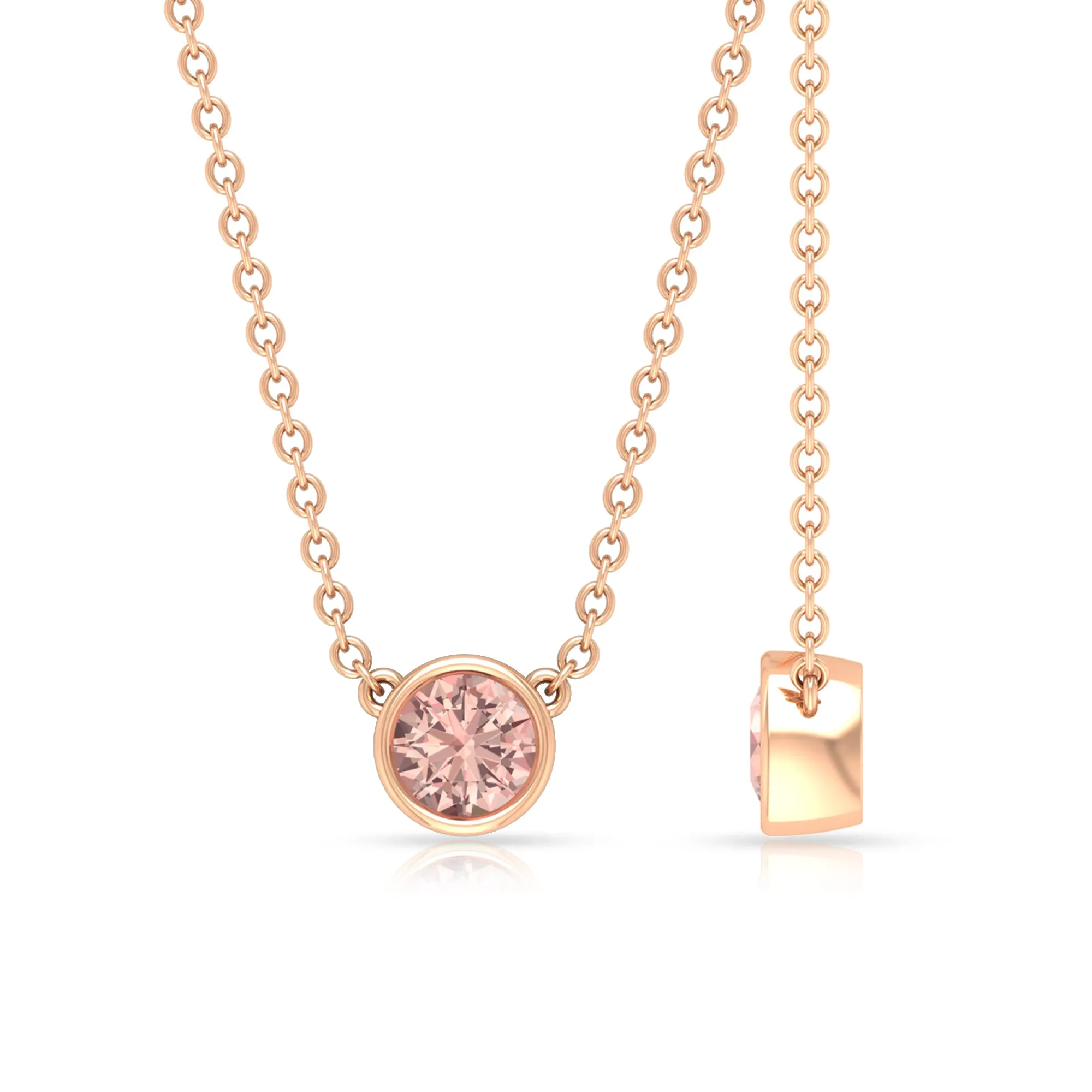 Simple Round Morganite Solitaire Necklace in Bezel Setting