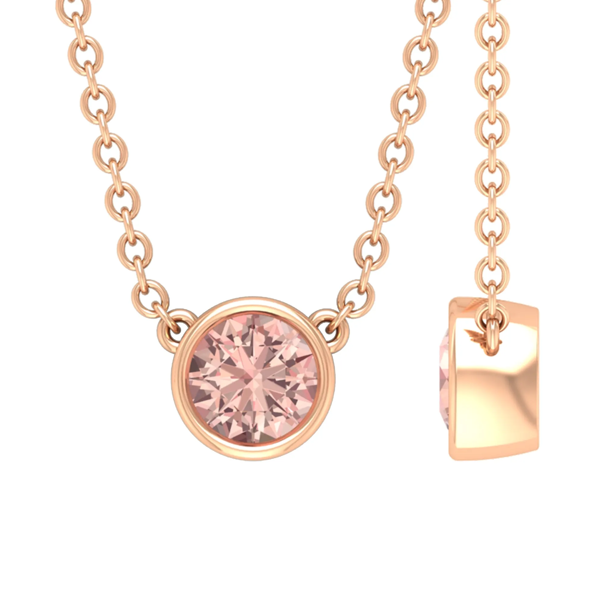 Simple Round Morganite Solitaire Necklace in Bezel Setting