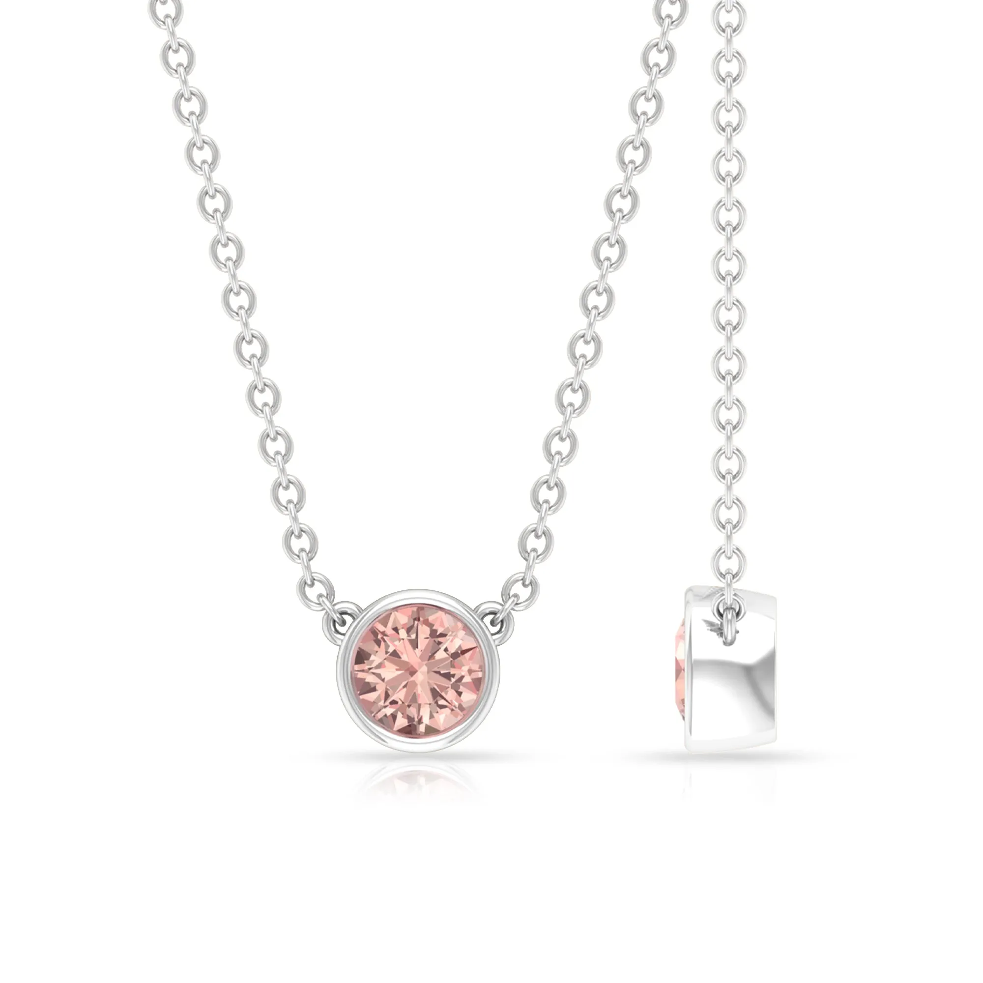 Simple Round Morganite Solitaire Necklace in Bezel Setting