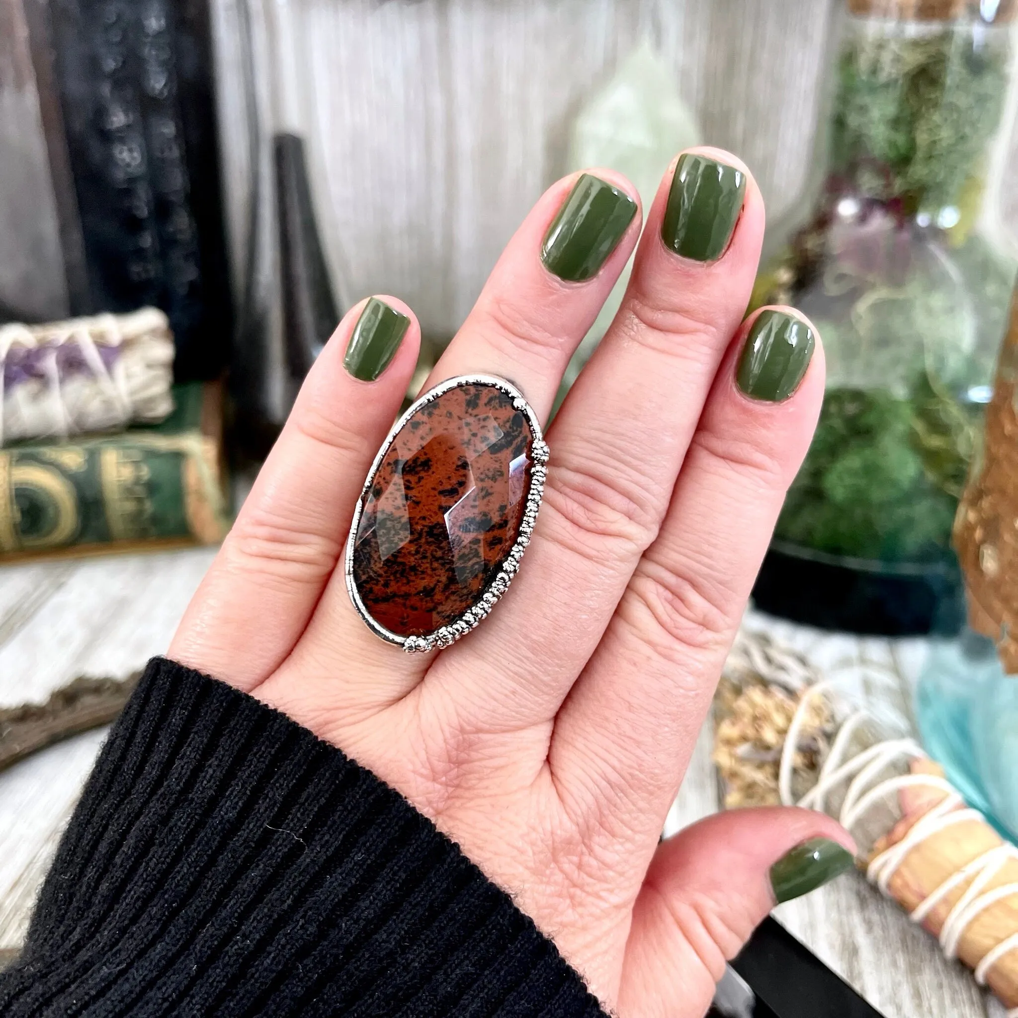 Size 7.5 Mahogany Obsidian Statement Ring in Fine Silver / Foxlark Collection - One of a Kind /