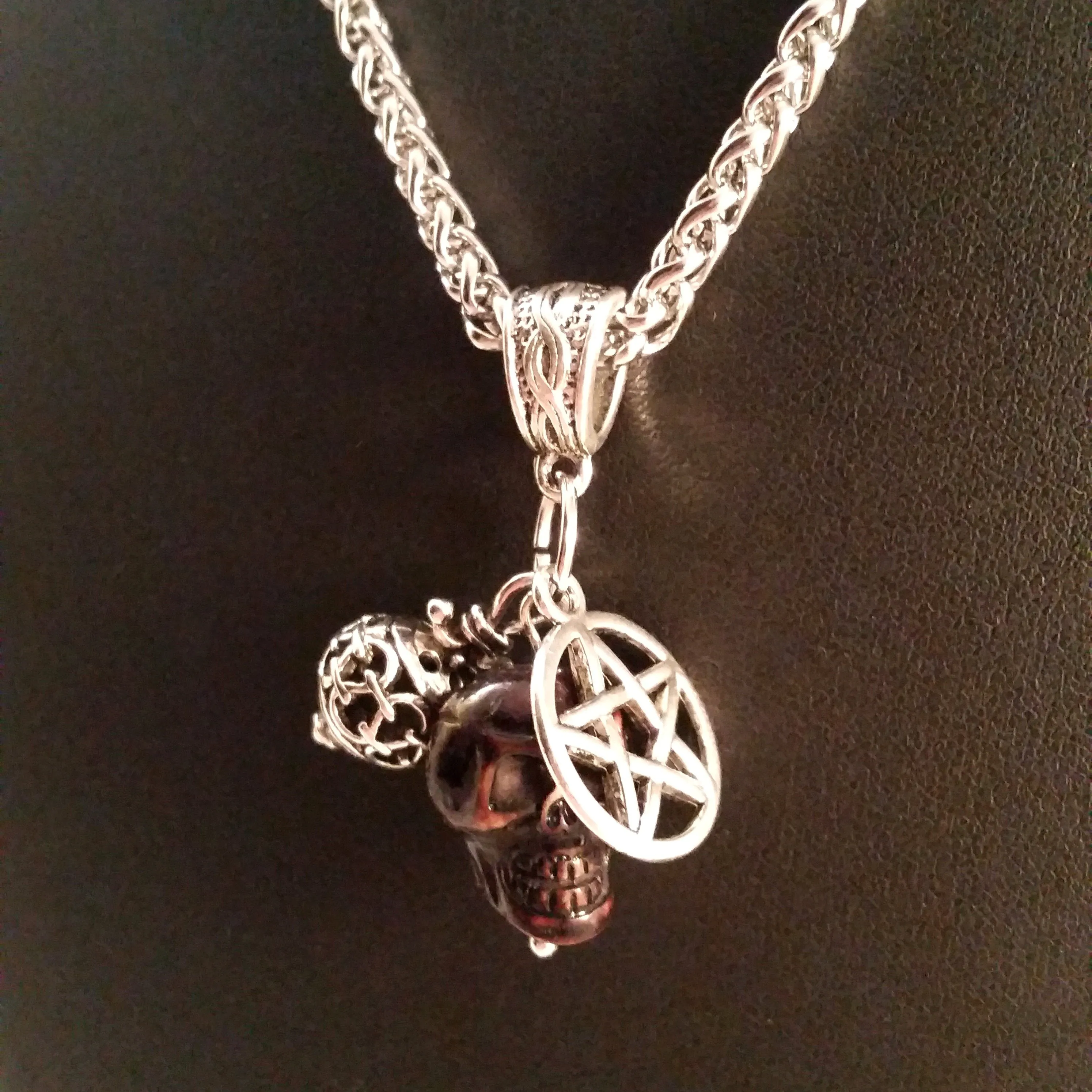 Skull Necklace Silver Pentagram Charm