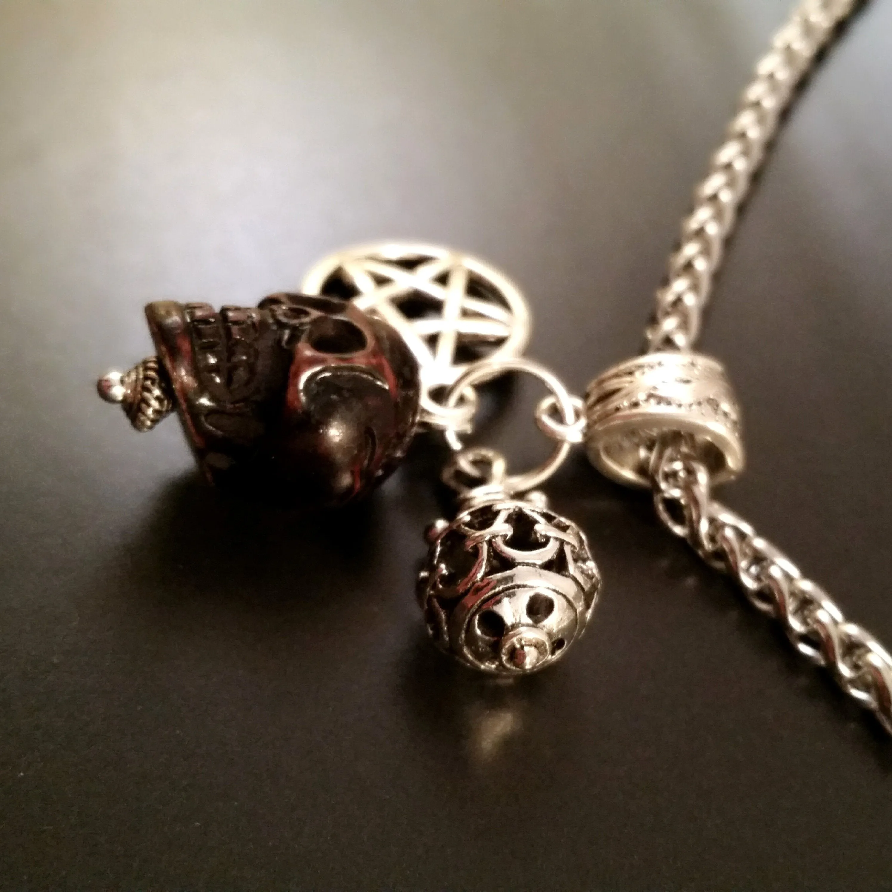 Skull Necklace Silver Pentagram Charm