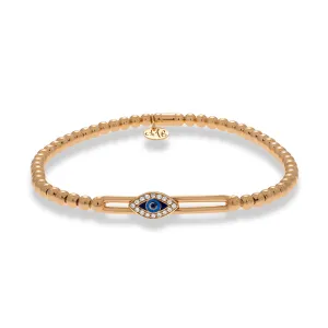 Sliding Evil Eye Sapphire and Diamond Stretch Bracelet