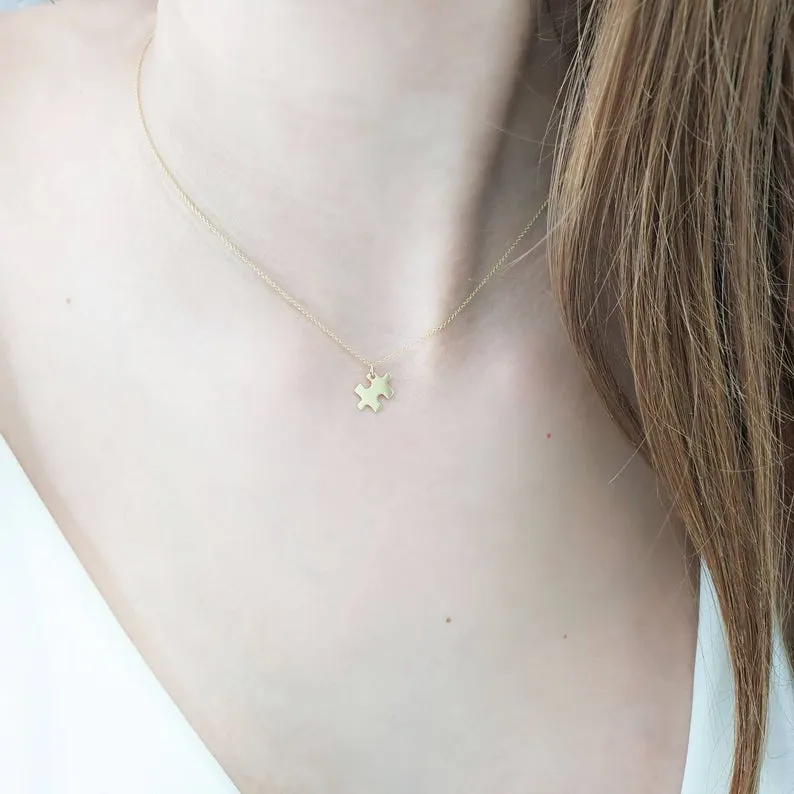 Solid Gold Tiny Puzzle Necklace