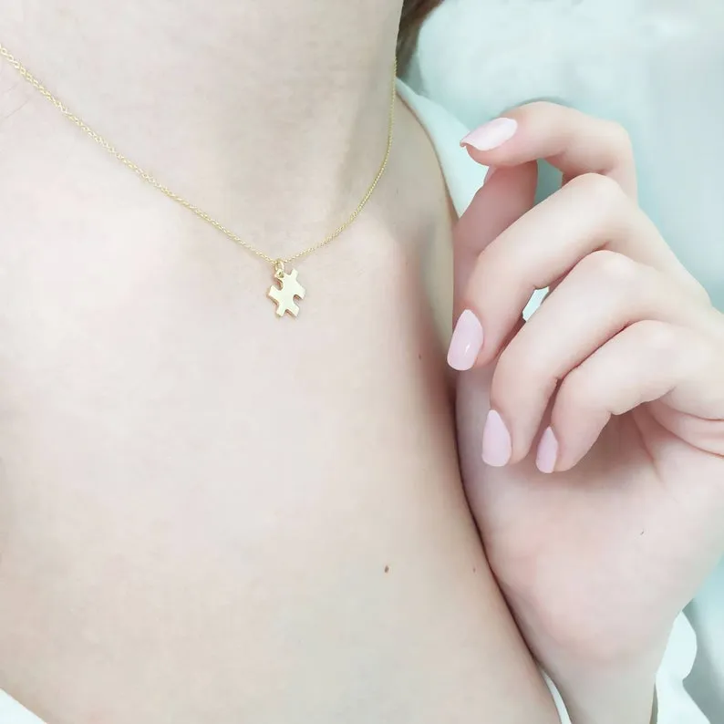 Solid Gold Tiny Puzzle Necklace