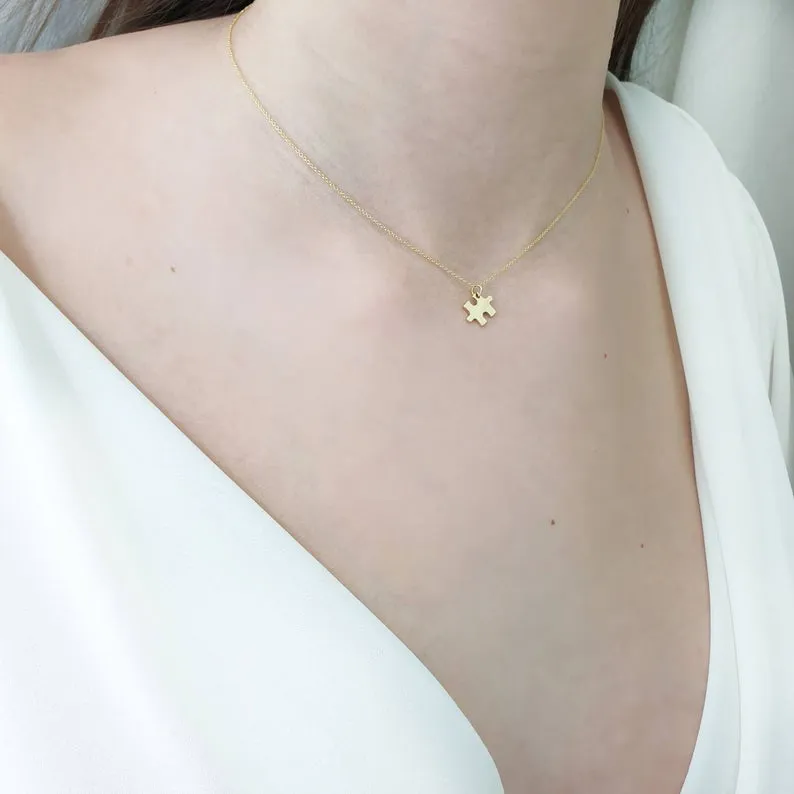 Solid Gold Tiny Puzzle Necklace