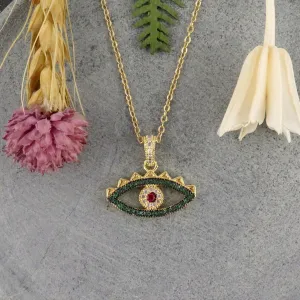 Sparkly Green and Pink Fancy Eye Necklace