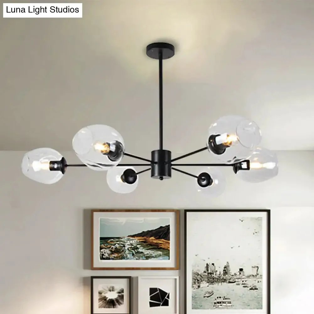 Sputnik Drop Pendant Light - Post Modern Amber/Clear Glass - 6 or 8 Lights - Black Finish