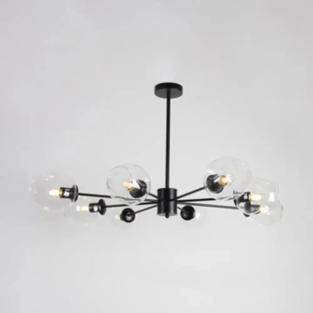 Sputnik Drop Pendant Light - Post Modern Amber/Clear Glass - 6 or 8 Lights - Black Finish