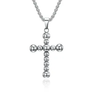 Stainless Steel Beaded Cross Pendant Necklace