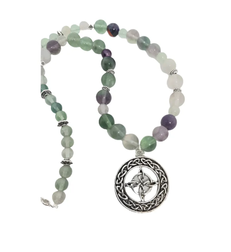 Steel Witch Knot Charm Necklace with Fluorite Crystal