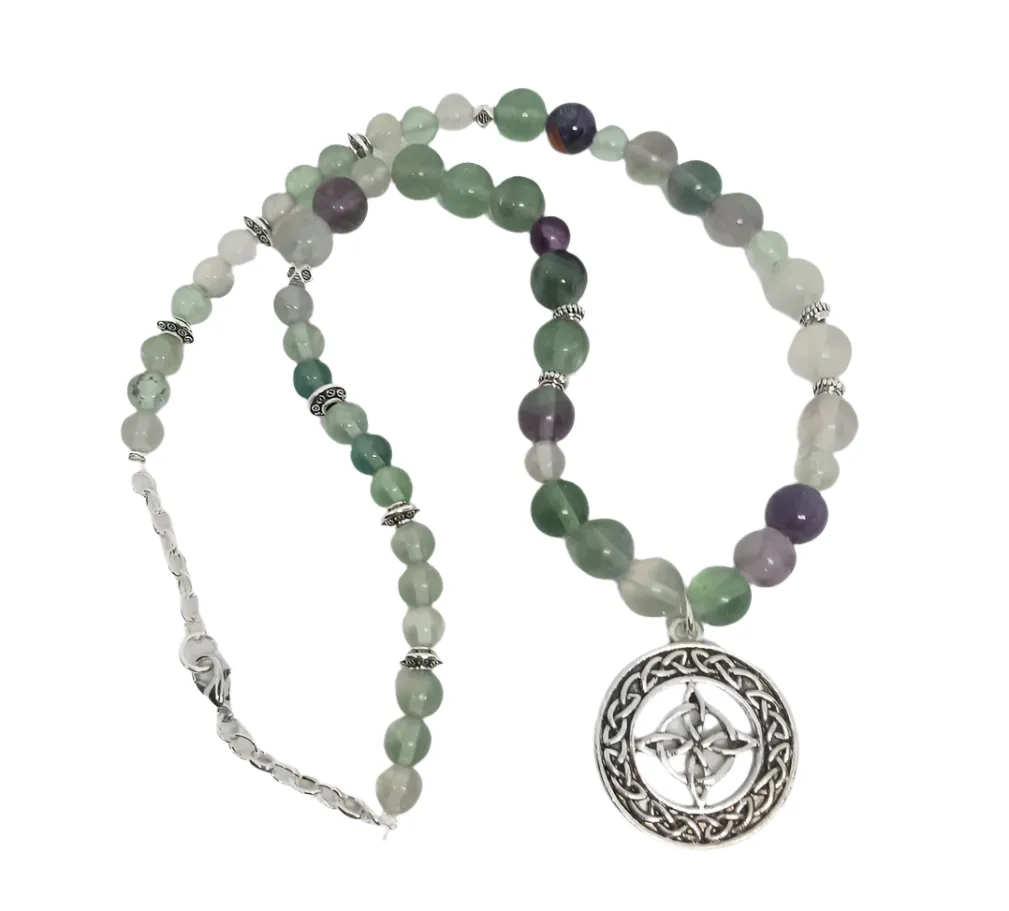 Steel Witch Knot Charm Necklace with Fluorite Crystal