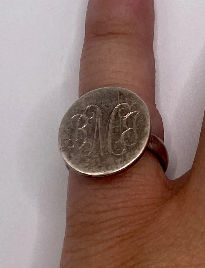 Sterling Silver 925 Vintage Signet Monogrammed Ring Sz 6.75