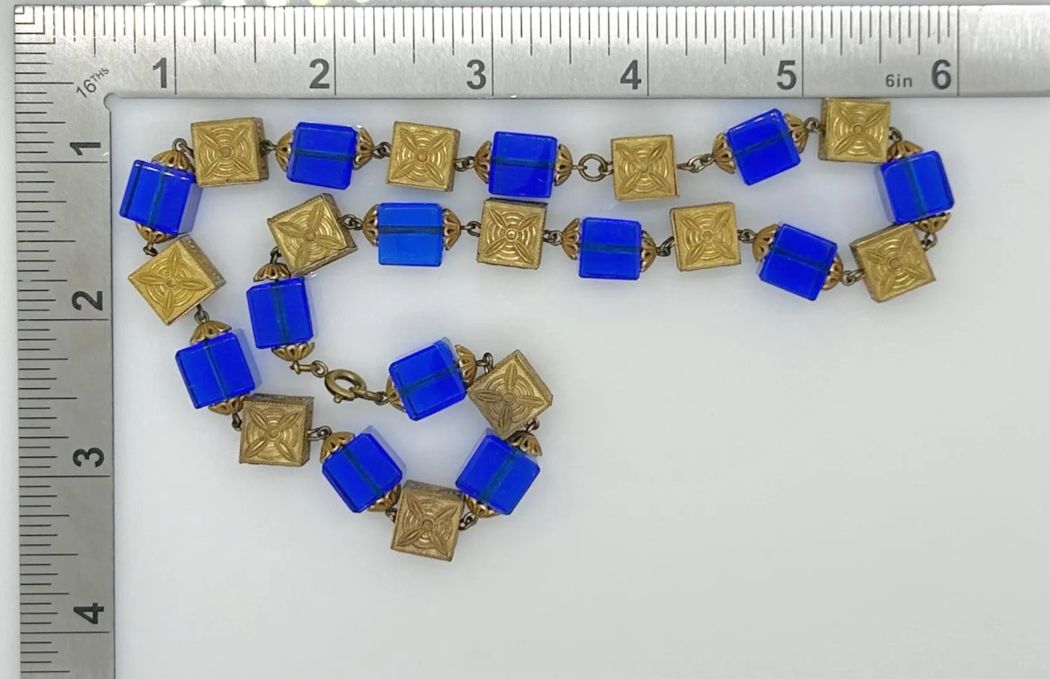 Stunning Antique Blue Glass and Brass Beads Necklace