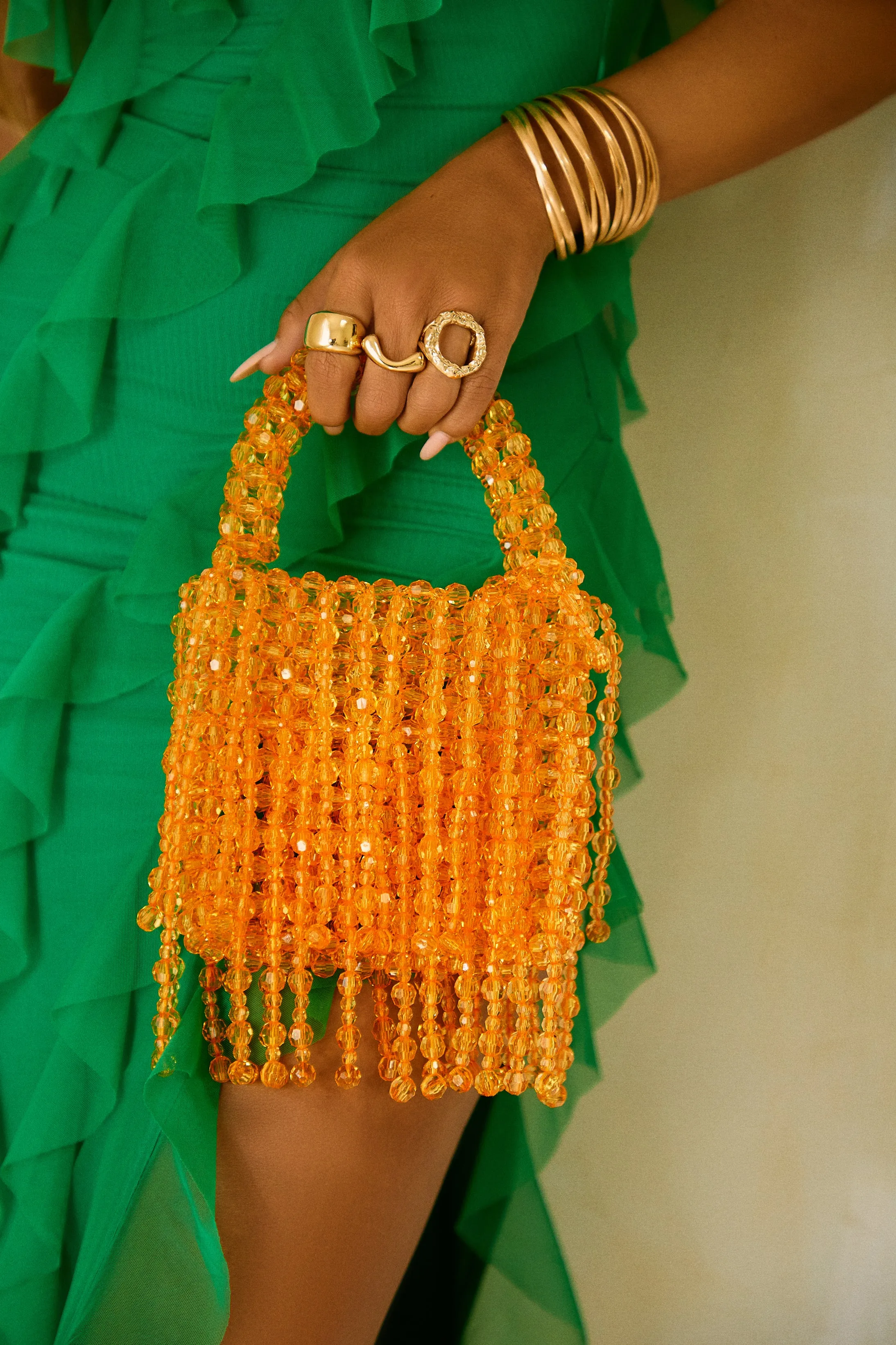 Sunsets In Capri Beaded Handbag - Orange