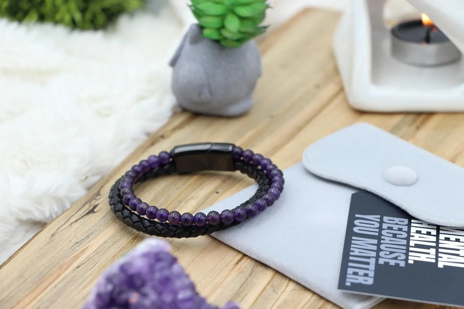 Super Soothing Amethyst Leather Bracelet