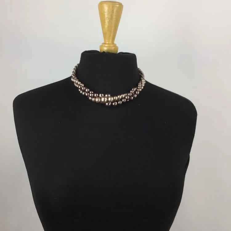 taupe/cream Beaded multi chain choker Necklace