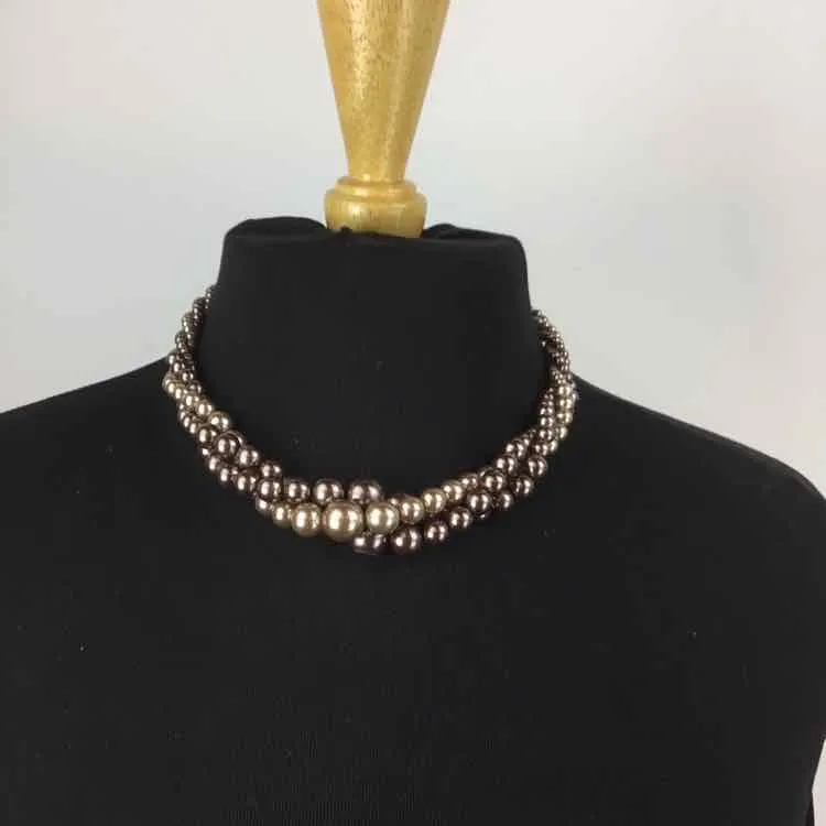 taupe/cream Beaded multi chain choker Necklace