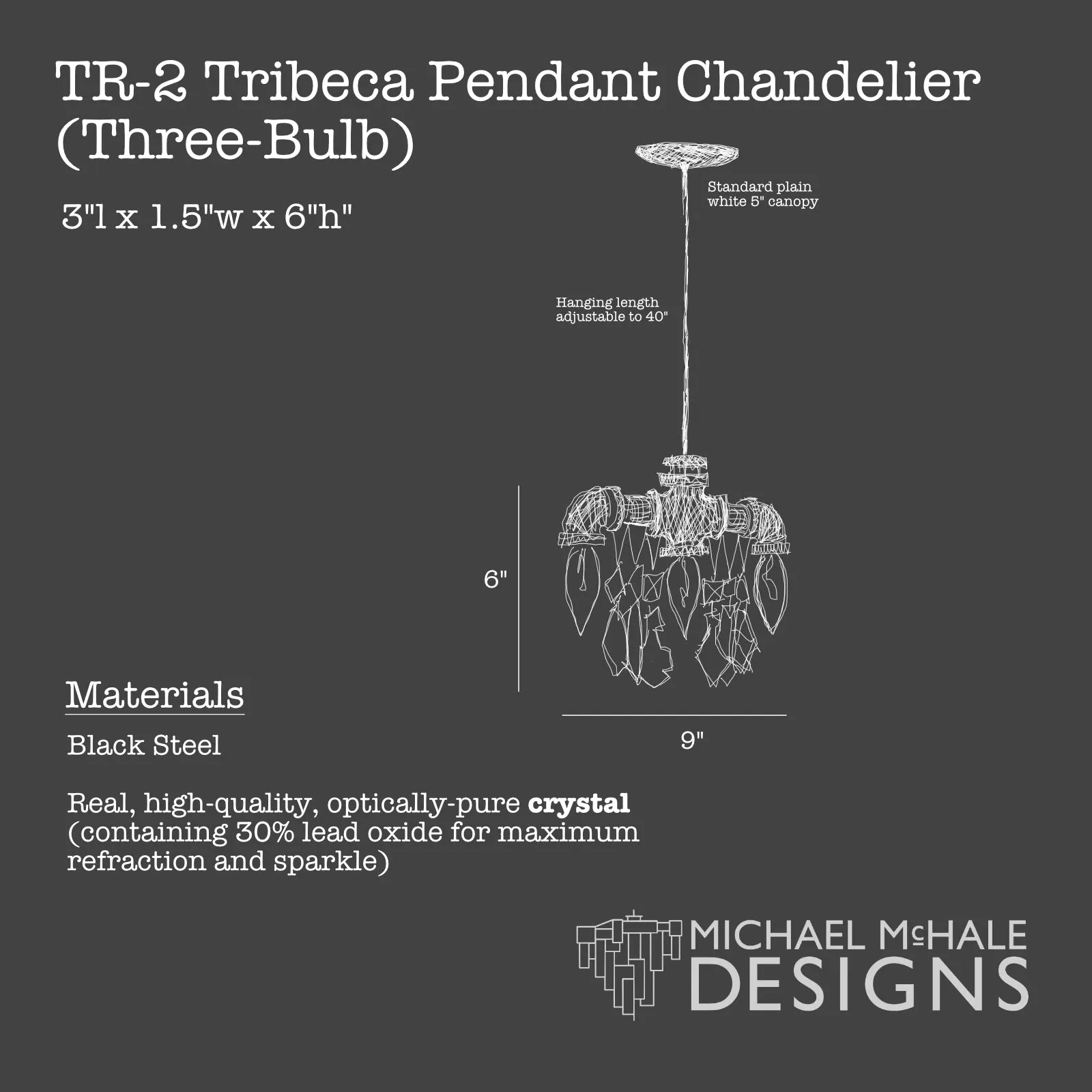 Tribeca Chandelier Pendant (3 Bulb)