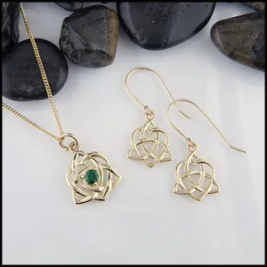 Trinity Knot Heart Pendant and Earring Set