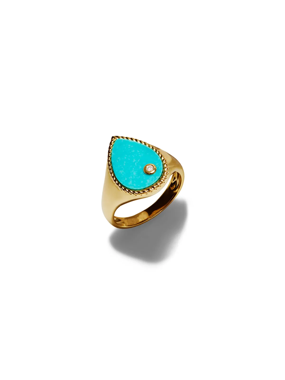 Turquoise Pear Cheveliere Yellow Gold Signet Ring