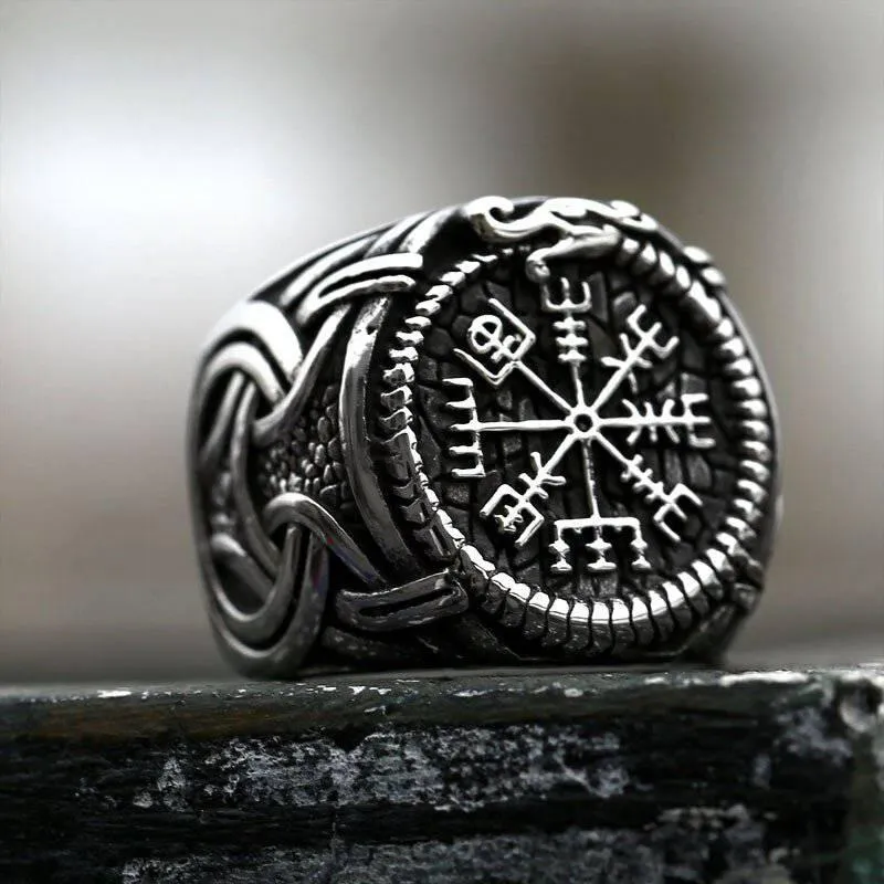 Vegvisir Serpent Ouroboros Ring - Stainless Steel