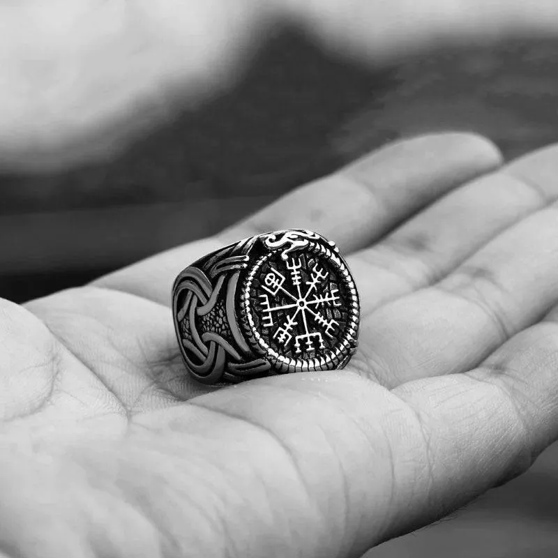 Vegvisir Serpent Ouroboros Ring - Stainless Steel