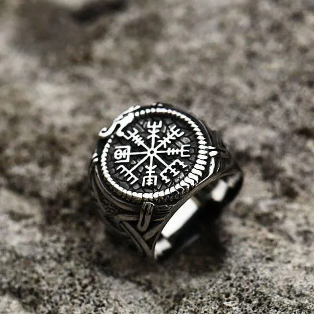 Vegvisir Serpent Ouroboros Ring - Stainless Steel