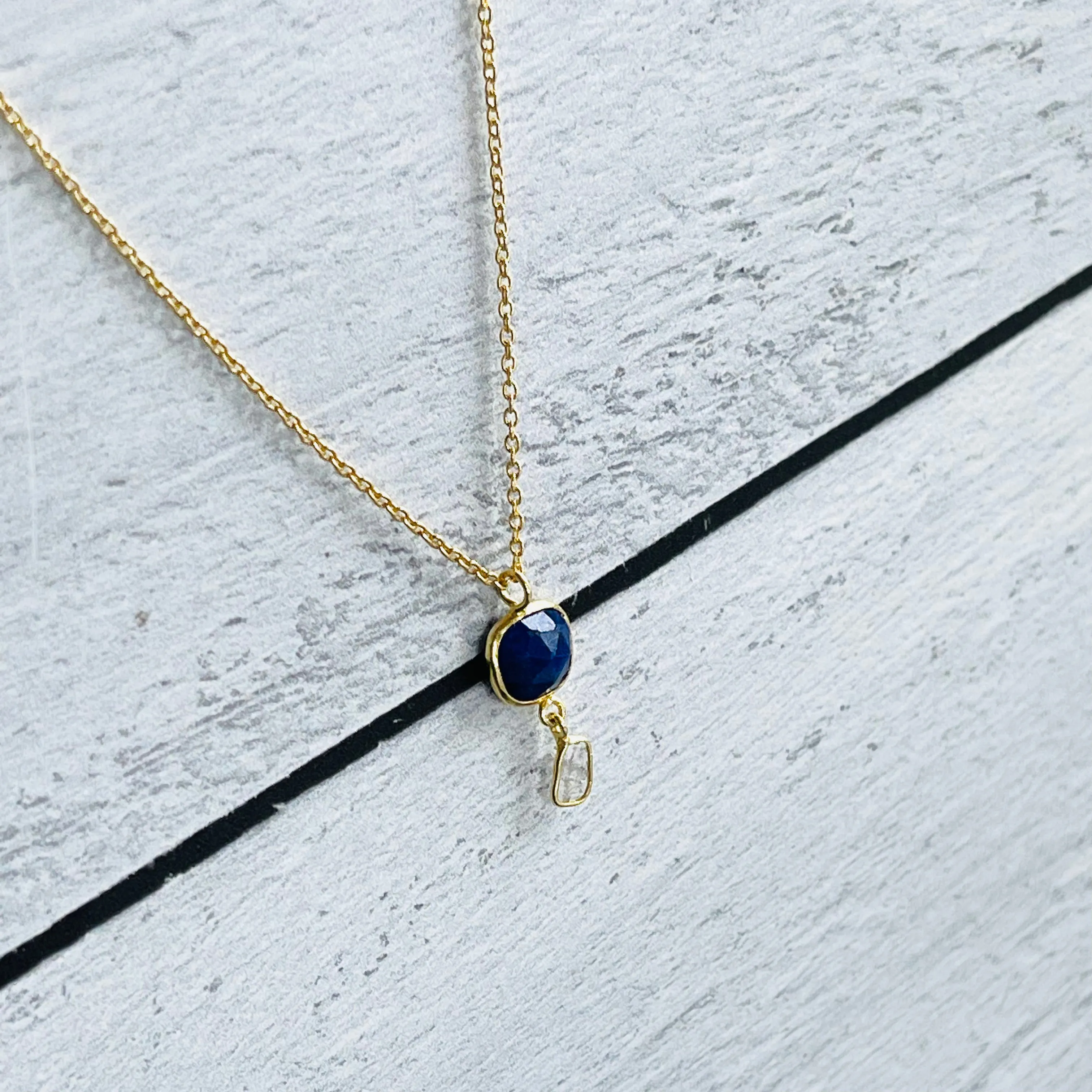 Vermeil (14K Gold over Sterling), Lapis, and Diamond Slice Necklace 17”-19”