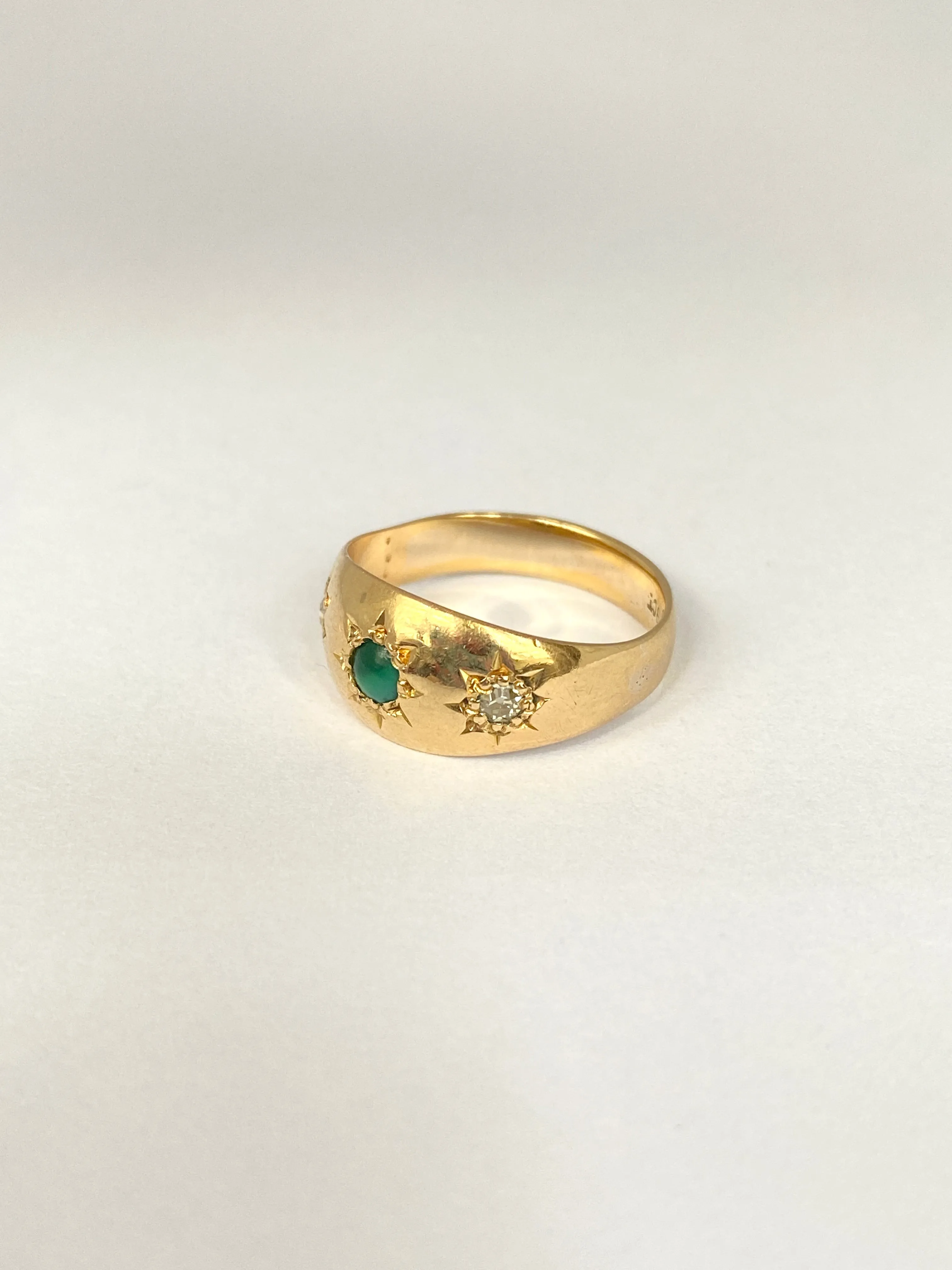 Vintage, 18ct Gold, Turquoise and Diamond Gypsy/Starburst Ring, Hallmarked 18ct Gold