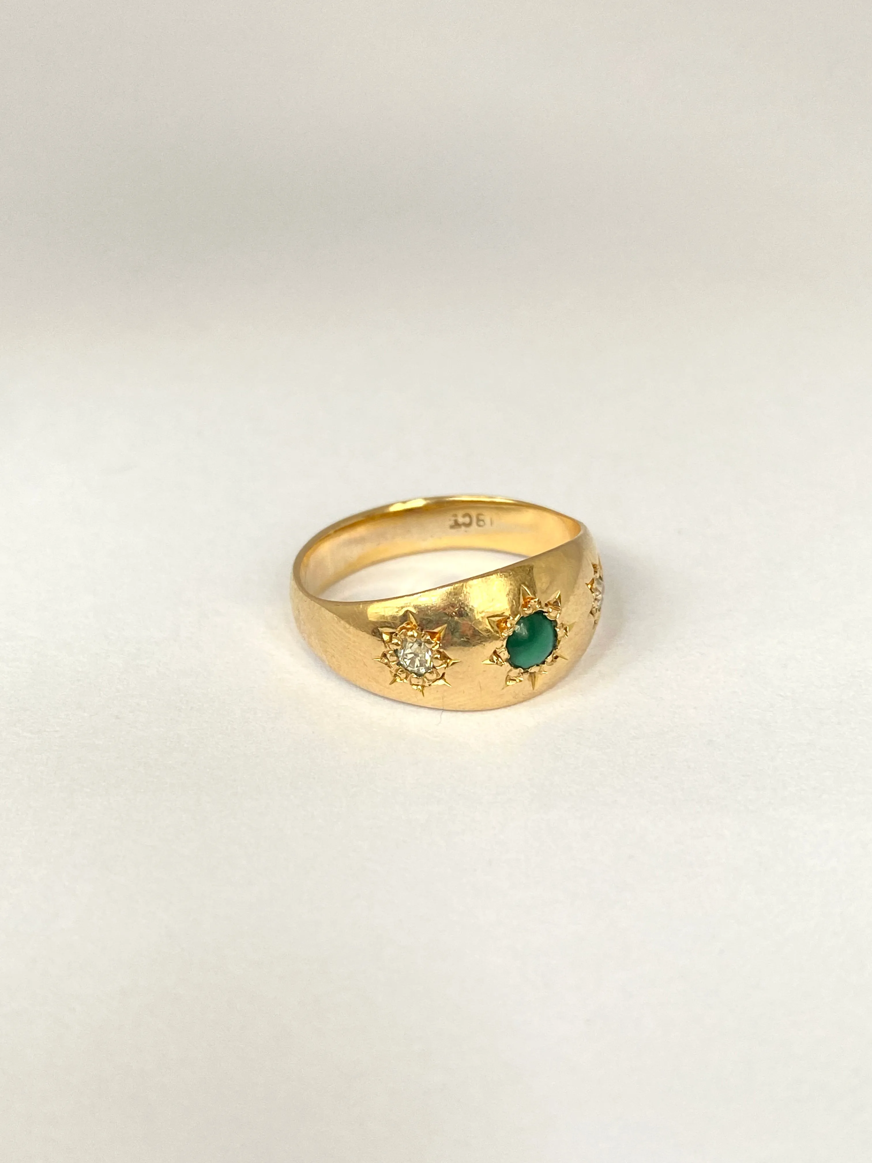 Vintage, 18ct Gold, Turquoise and Diamond Gypsy/Starburst Ring, Hallmarked 18ct Gold