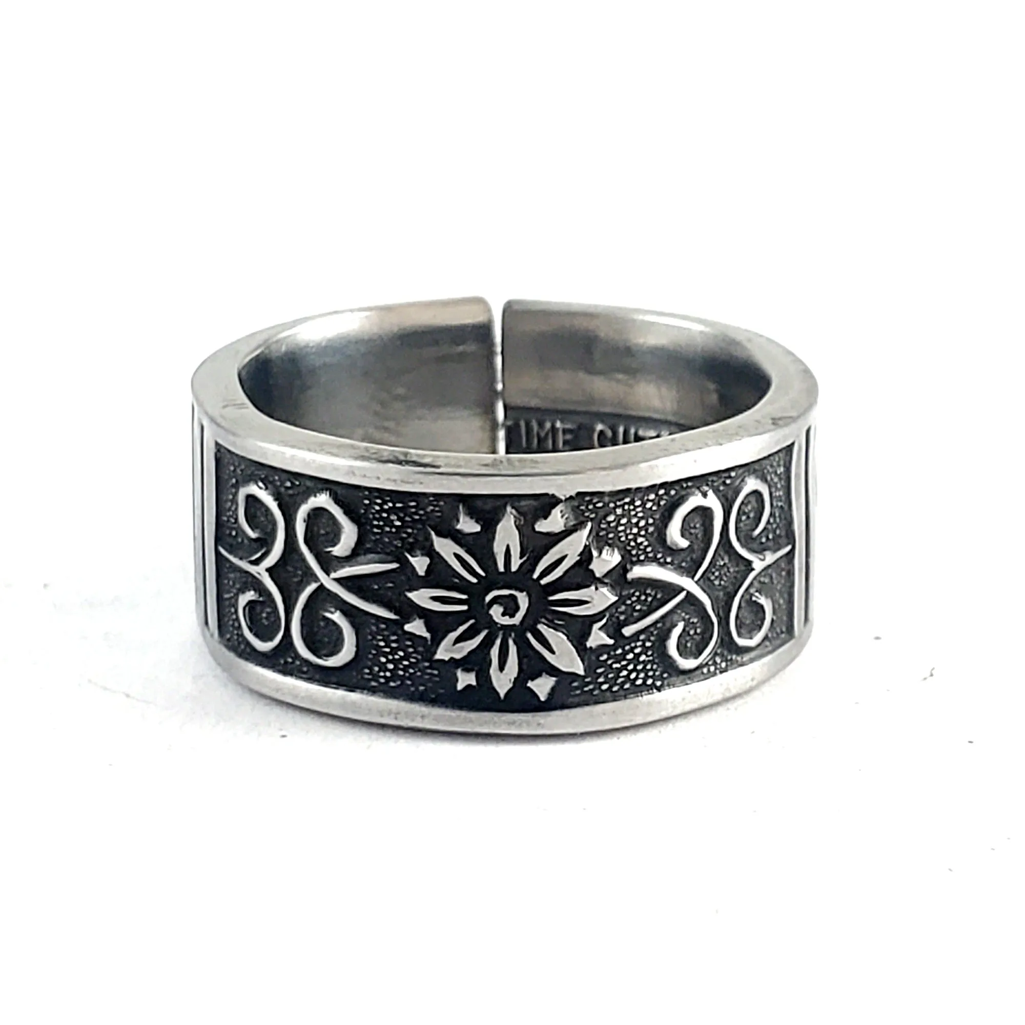 Vintage 1970's Floral Filigree Stainless Steel Spoon Ring