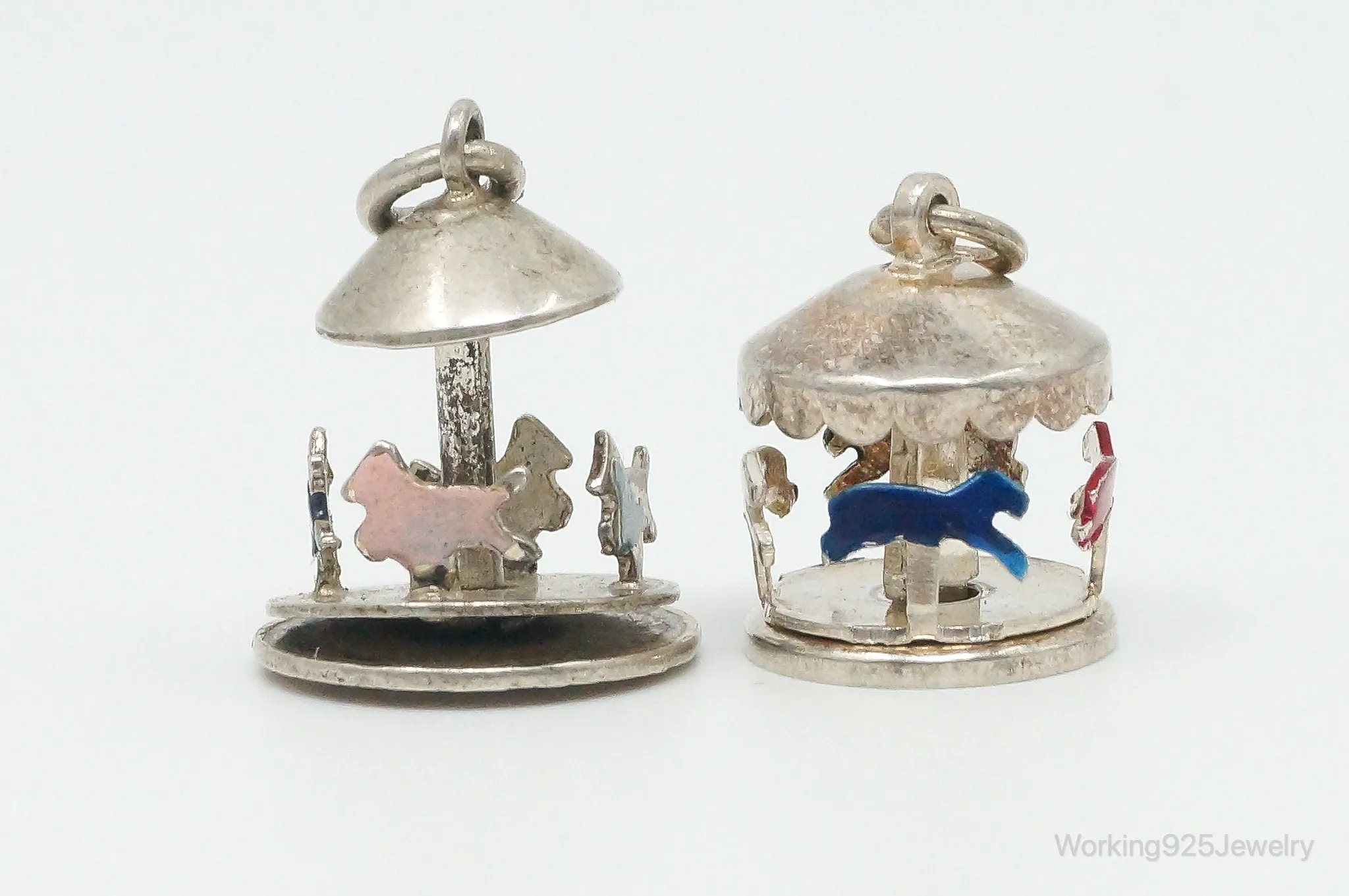 Vintage Antique Merry-Go-Round Carousel Moving Enamel Sterling Silver Charms