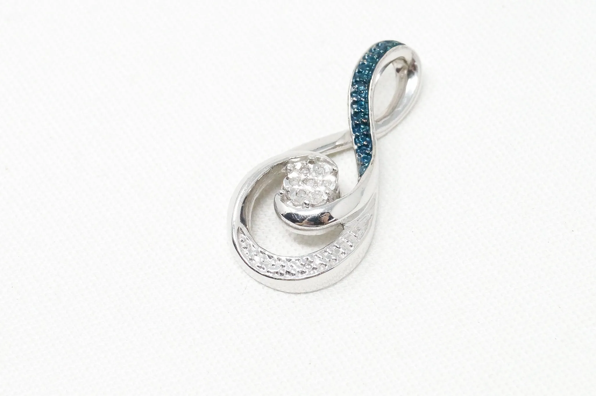 Vintage Blue Diamond Sterling Silver Necklace Pendant