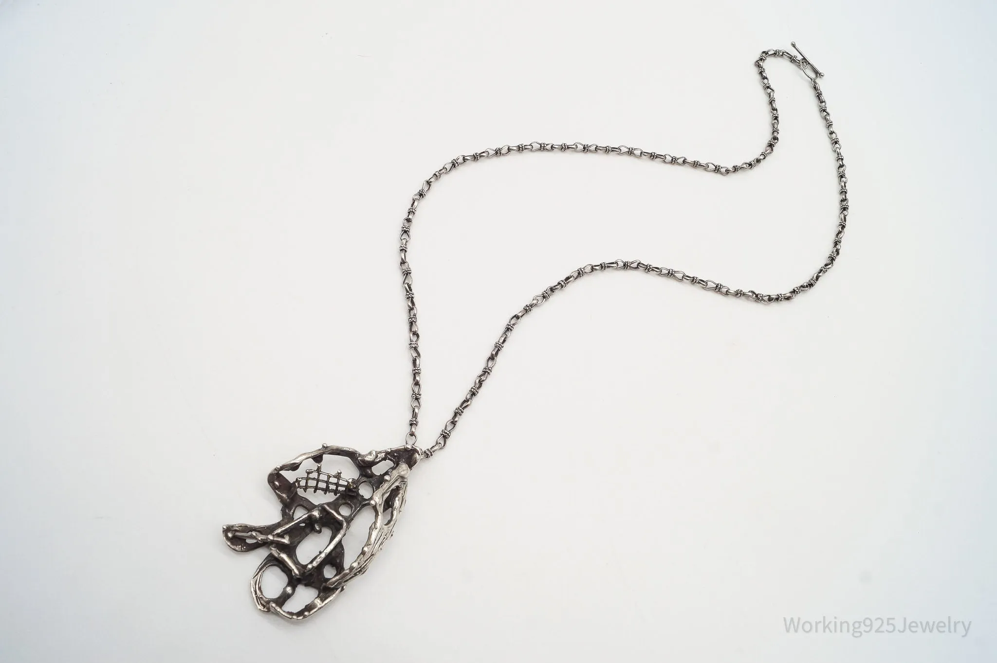 Vintage Brutalist Silver Toggle Necklace