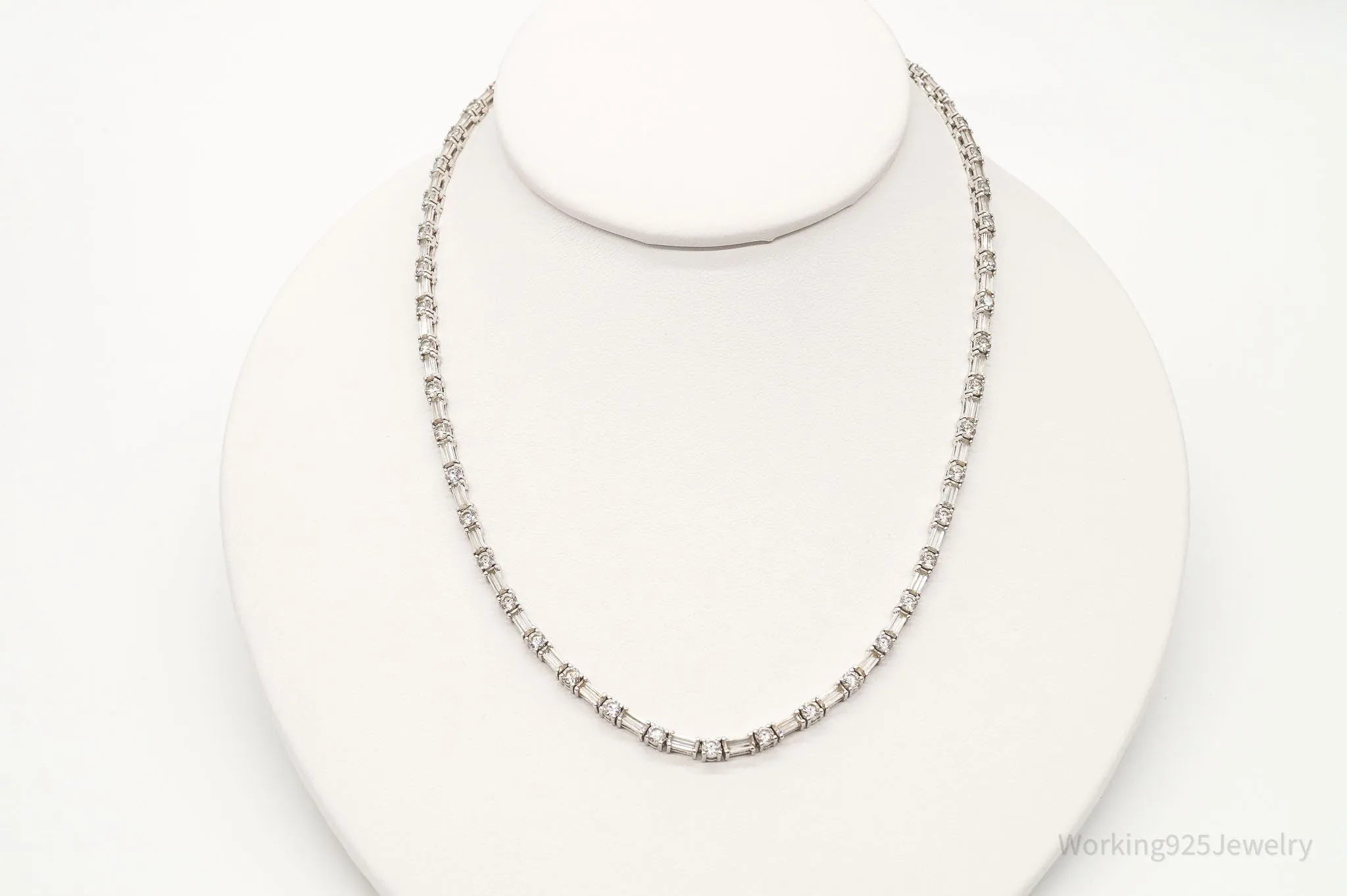 Vintage Cubic Zirconia Platinum Clad Sterling Silver Necklace 16"