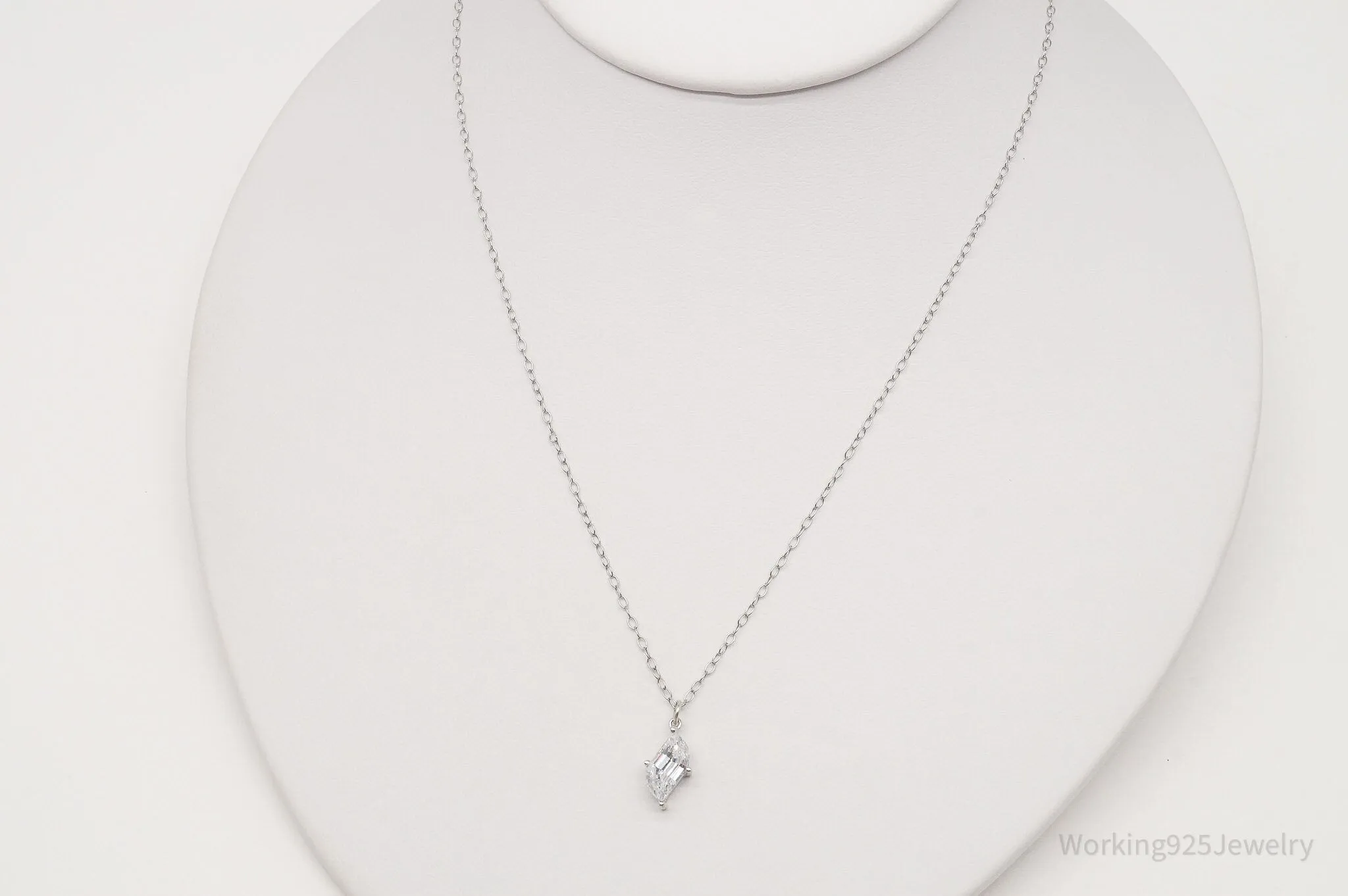 Vintage Cubic Zirconia Platinum Clad Sterling Silver Necklace 18"