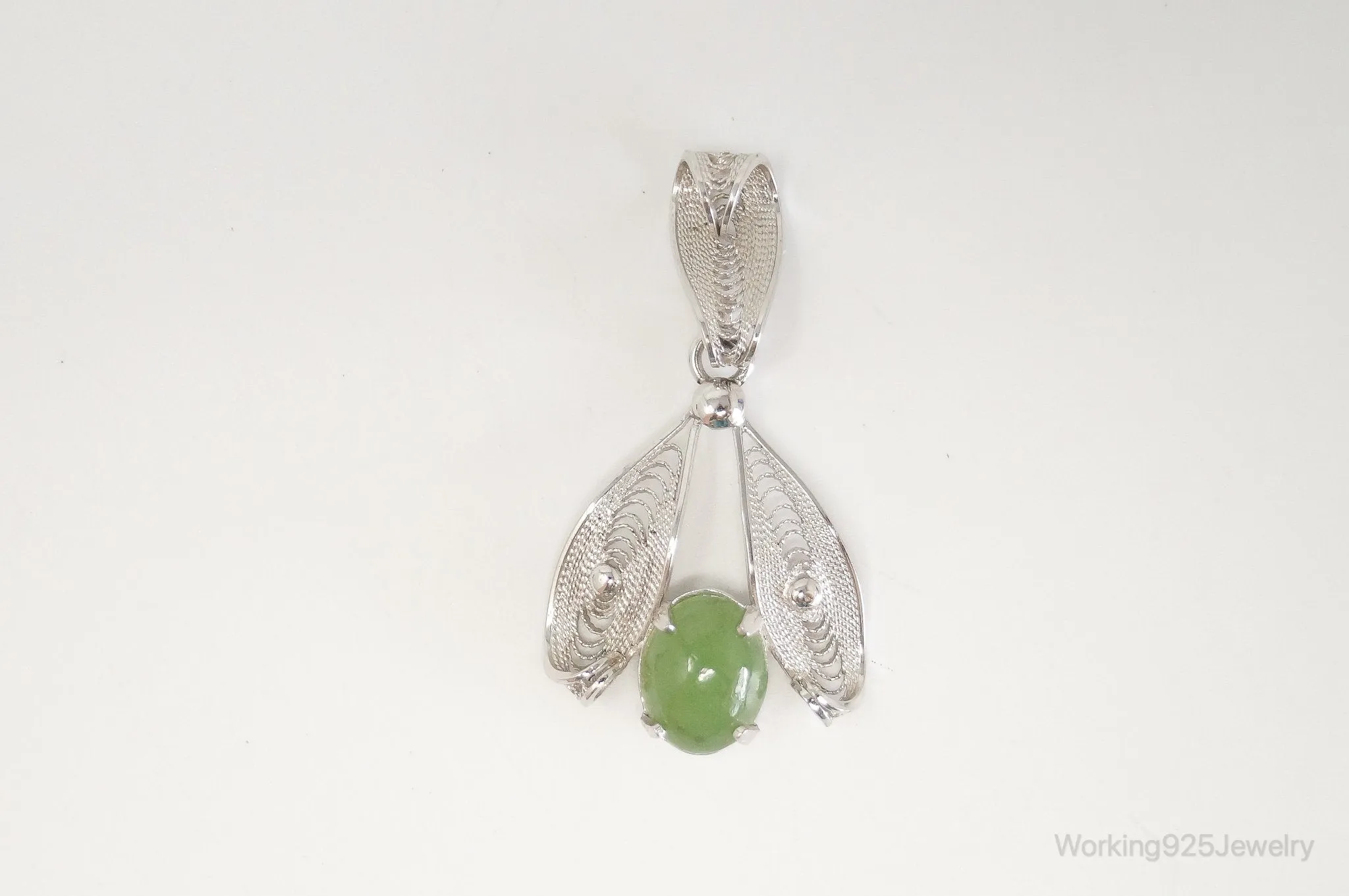 Vintage Designer Sorrento Jade Sterling Silver Pendant