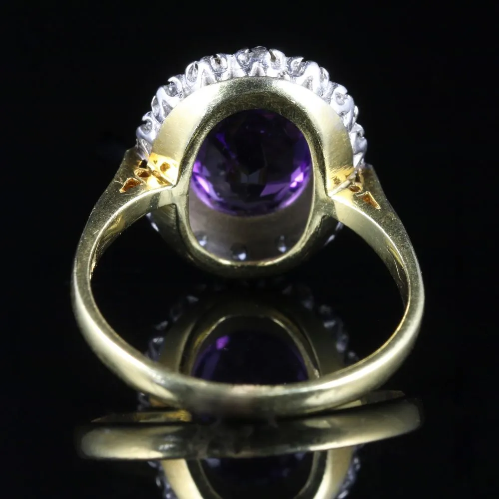 Vintage Diamond Amethyst Ring Dated 1983 London 18Ct Gold