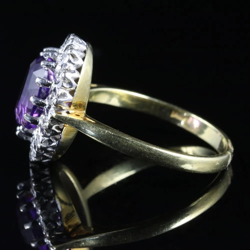 Vintage Diamond Amethyst Ring Dated 1983 London 18Ct Gold