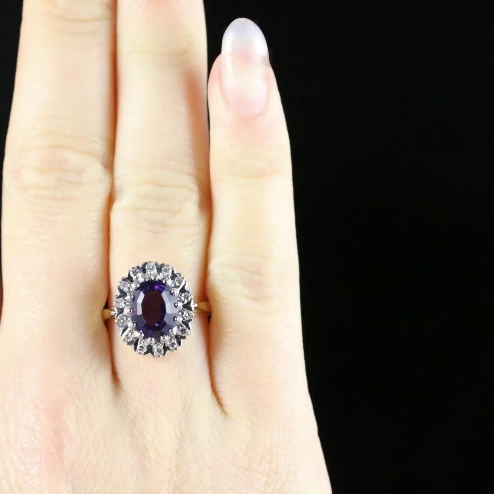 Vintage Diamond Amethyst Ring Dated 1983 London 18Ct Gold