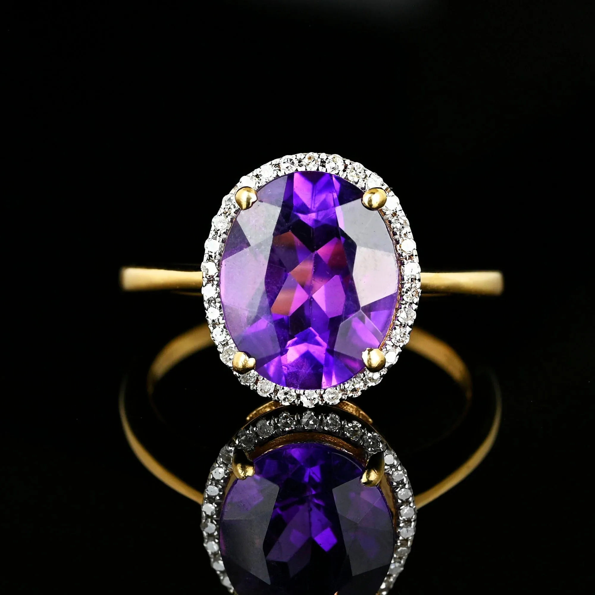 Vintage Diamond Halo Cluster 3.5 Carat Amethyst Ring