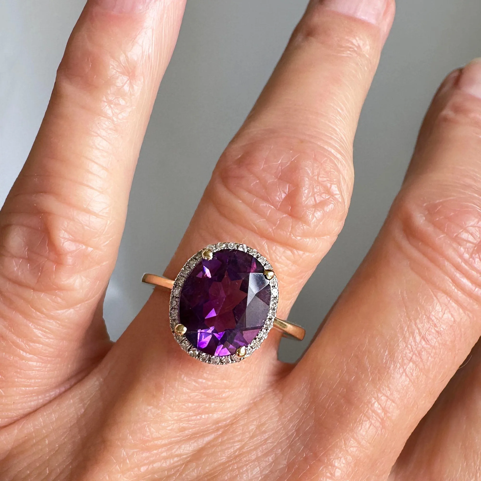 Vintage Diamond Halo Cluster 3.5 Carat Amethyst Ring