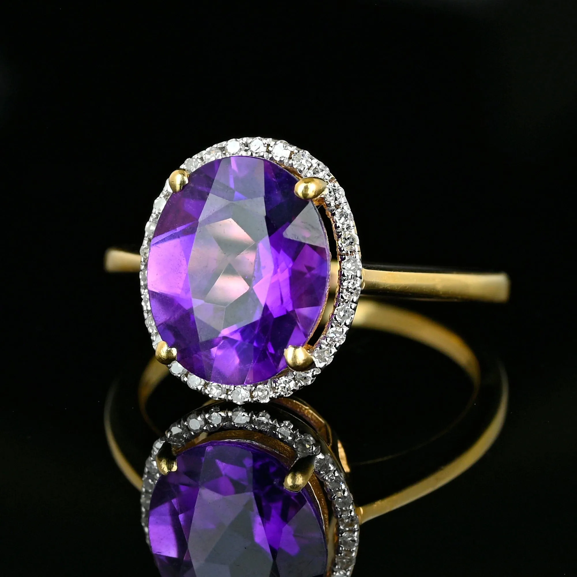 Vintage Diamond Halo Cluster 3.5 Carat Amethyst Ring