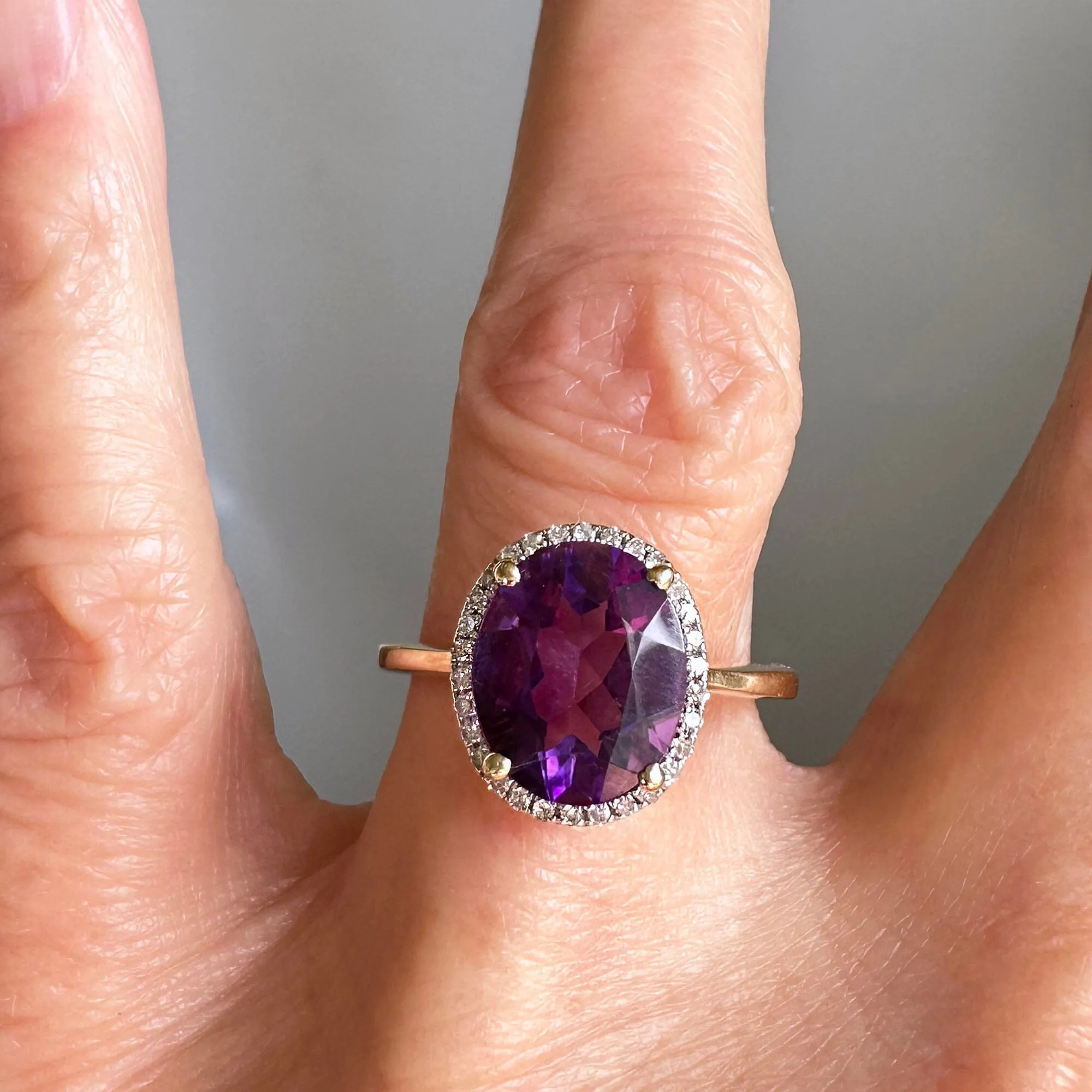 Vintage Diamond Halo Cluster 3.5 Carat Amethyst Ring