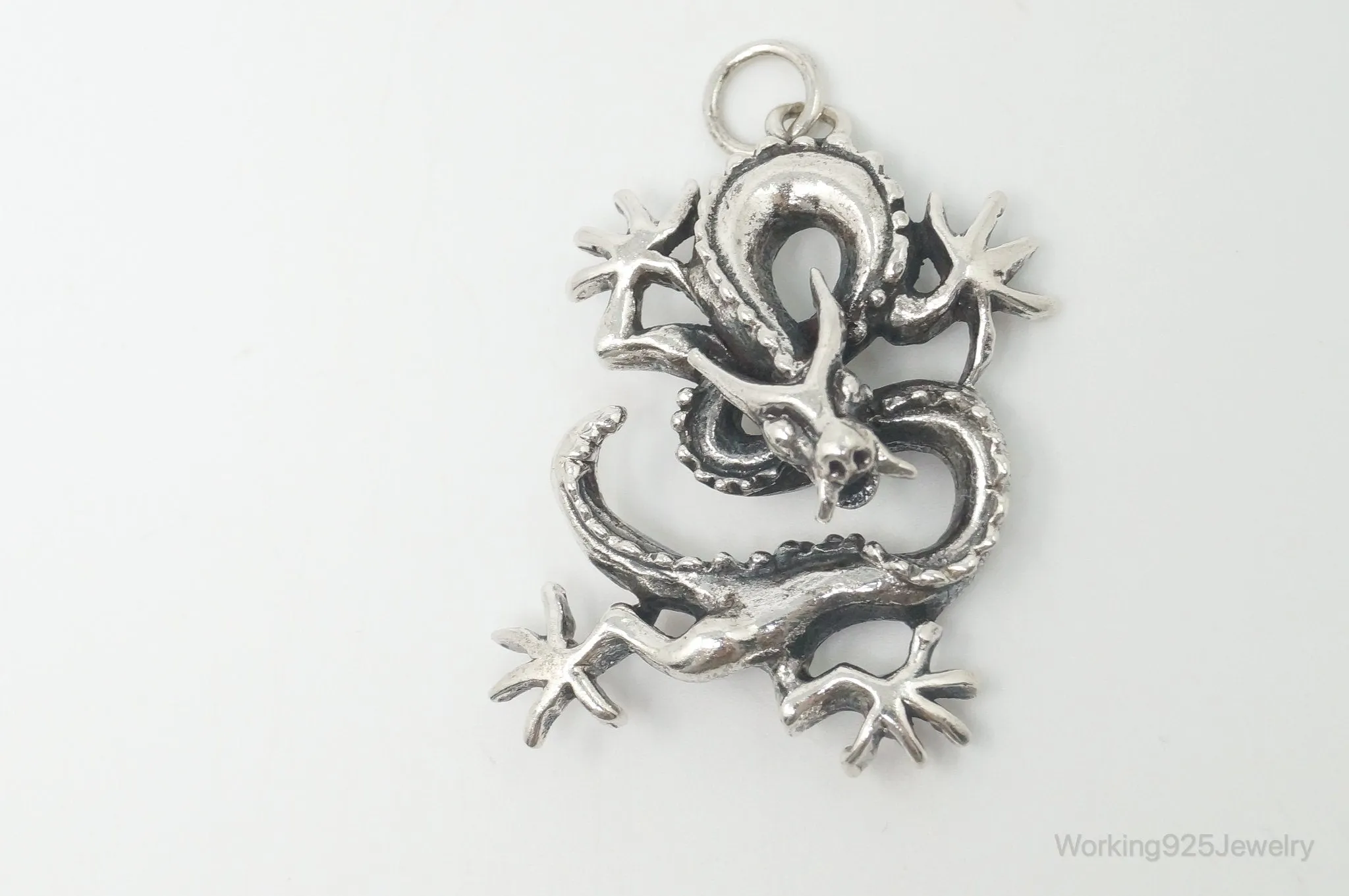 Vintage Dragon Sterling Silver Necklace Pendant